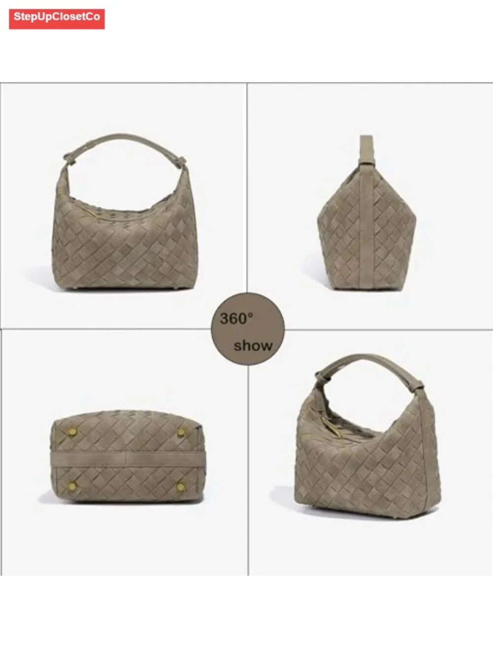 Hand Woven Suede Leather Hobo Tote Bag Vegan Shoulder Purse